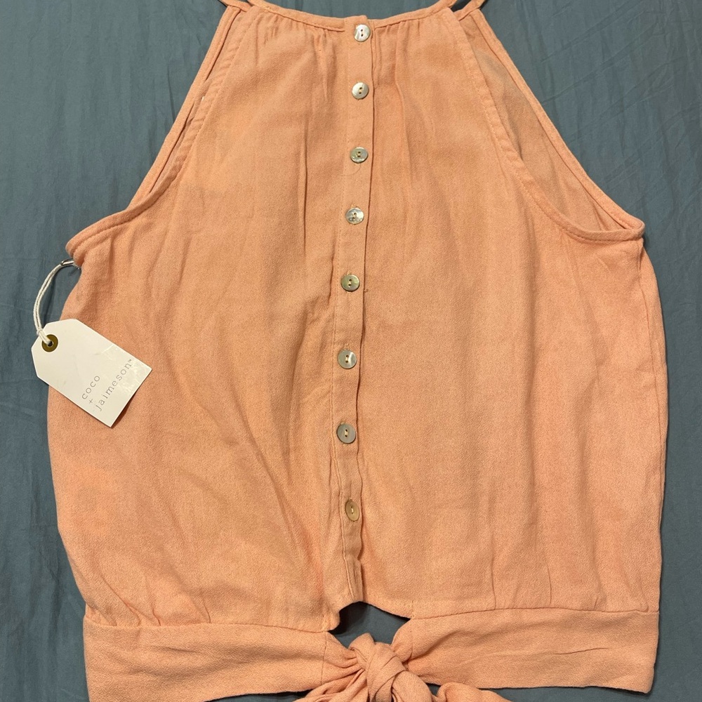 Coral Sleeveless Button-Down Blouse